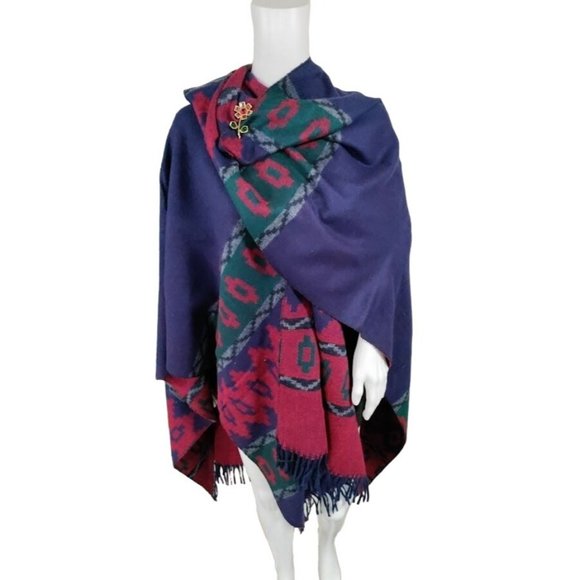 Forum Panco Tassel Poncho Shawl Cape Wraps Geometric Sweater Purple Women's - Picture 4 of 11